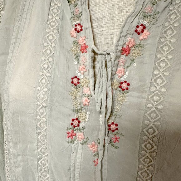 Johnny Was Pintuck Mesh Peasant Blouse - Picture 3 of 9